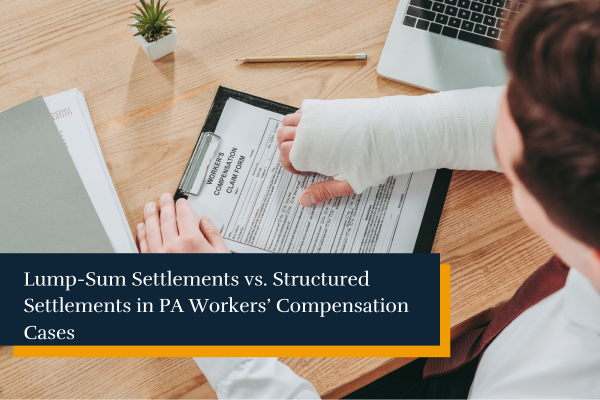 worker with broken arm reading his worker compensation claim form